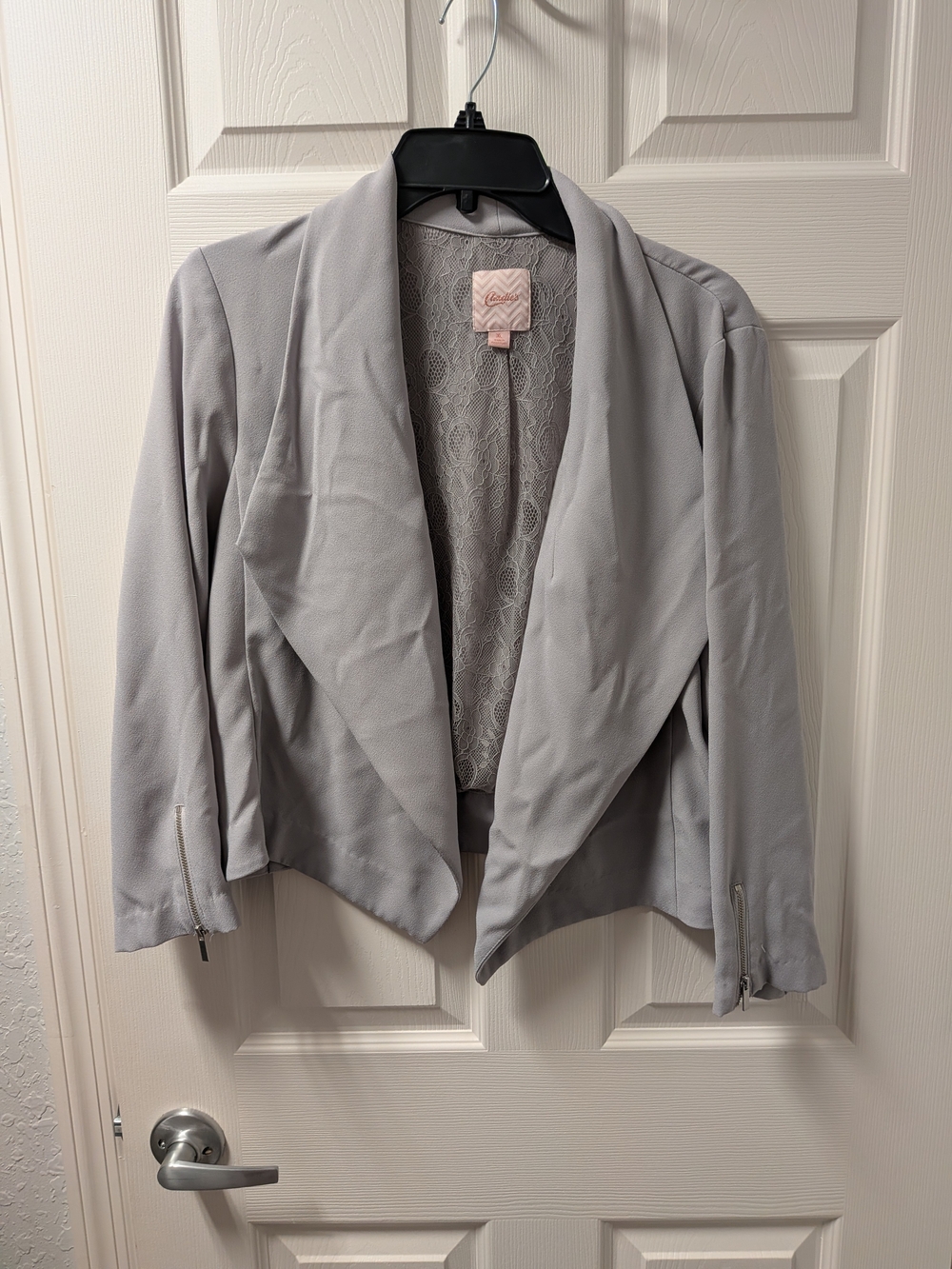 Candie's Light Gray Draped Open-Front Blazer Jacket
